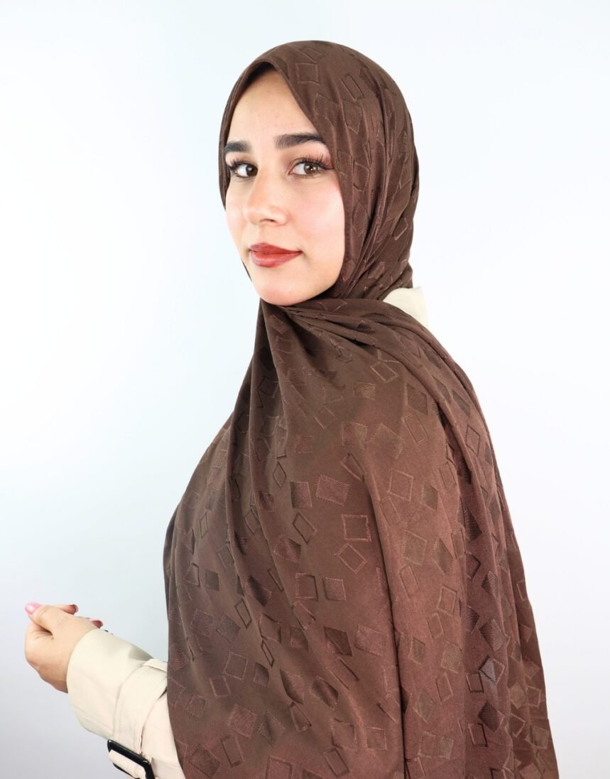 ⁦Châle Jacquard Premium Marron⁩ - الصورة ⁦3⁩