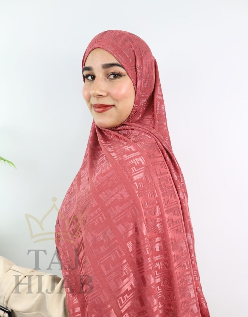 ⁦Châle Jacquard Premium Rouge Rosé⁩ - الصورة ⁦5⁩