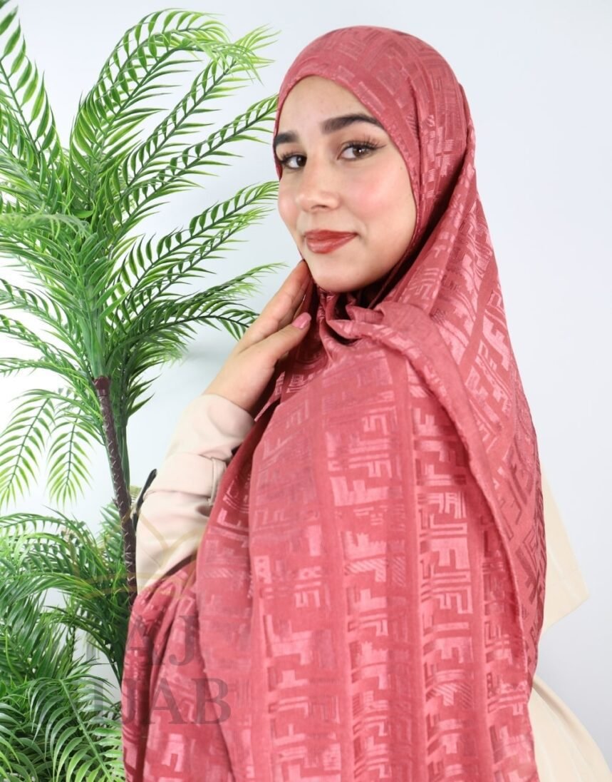 ⁦Châle Jacquard Premium Rouge Rosé⁩ - الصورة ⁦2⁩