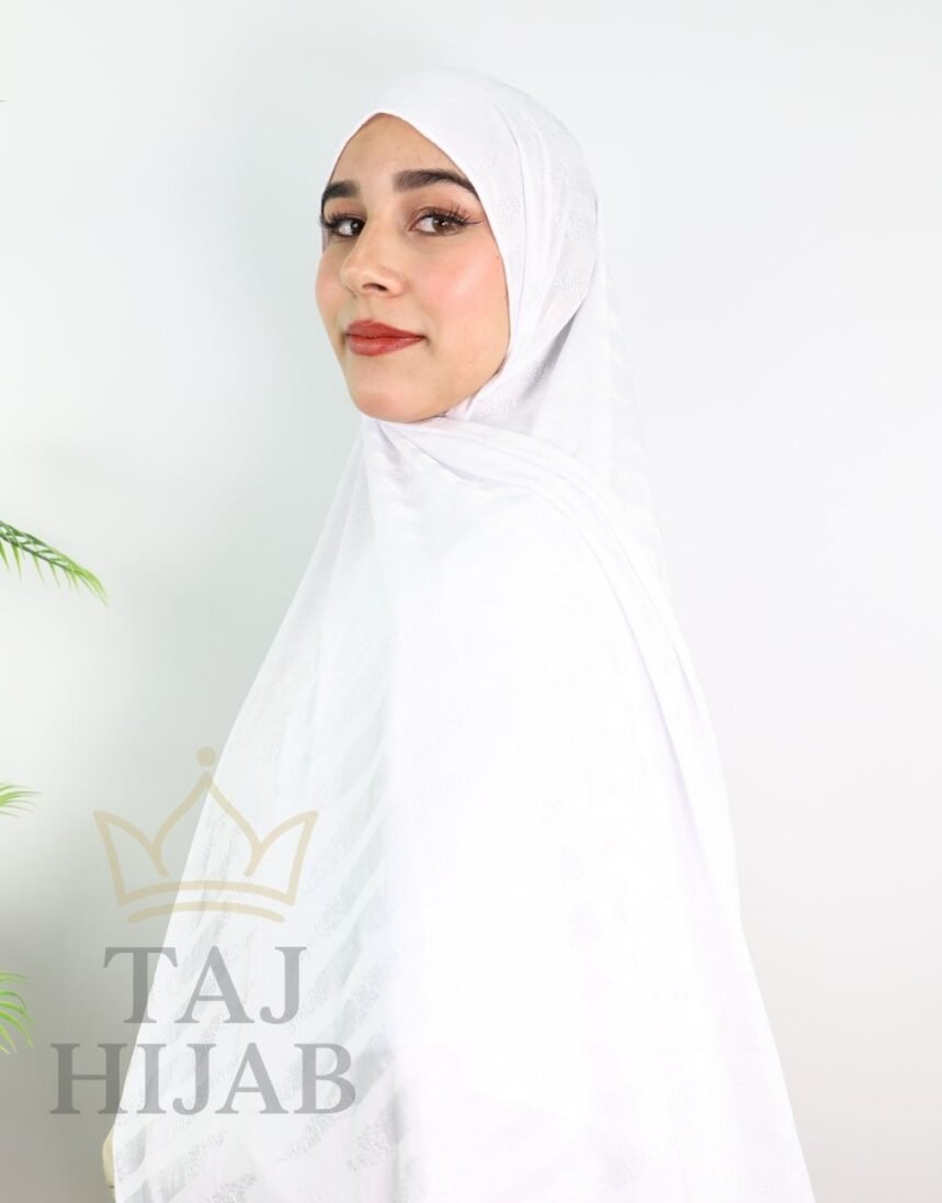 ⁦Châle Jacquard Premium Blanc⁩ - الصورة ⁦4⁩