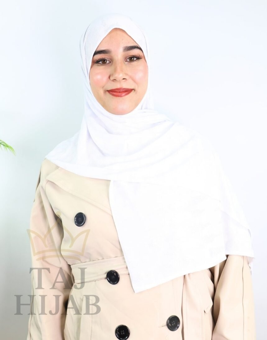 ⁦Châle Jacquard Premium Blanc⁩ - الصورة ⁦3⁩