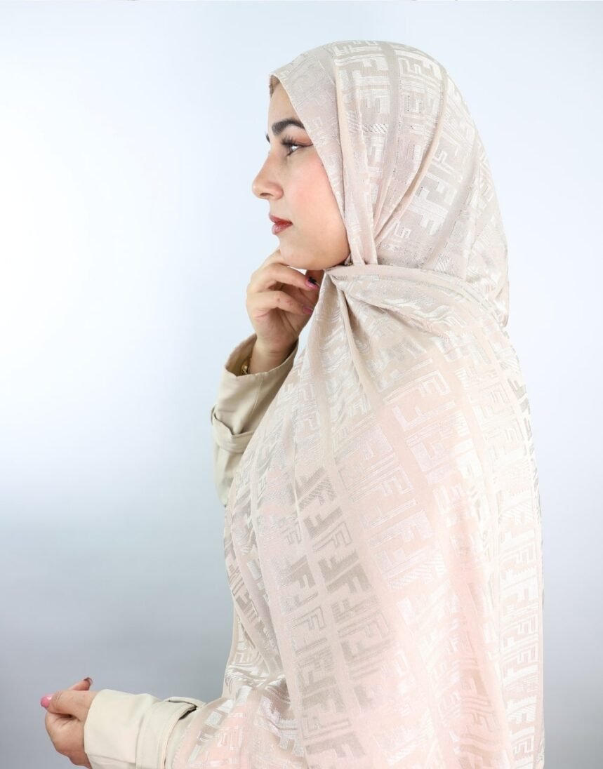 ⁦Châle Jacquard Premium Beige⁩ - الصورة ⁦4⁩