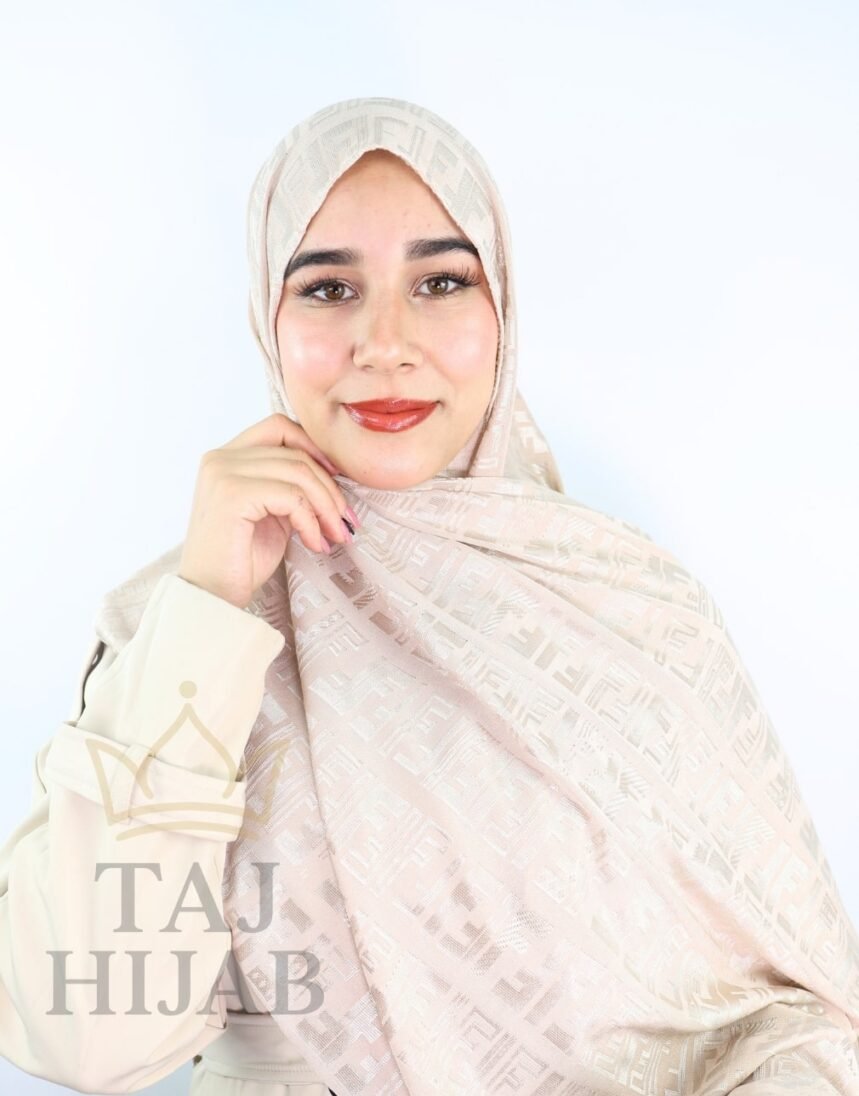 ⁦Châle Jacquard Premium Beige⁩ - الصورة ⁦6⁩