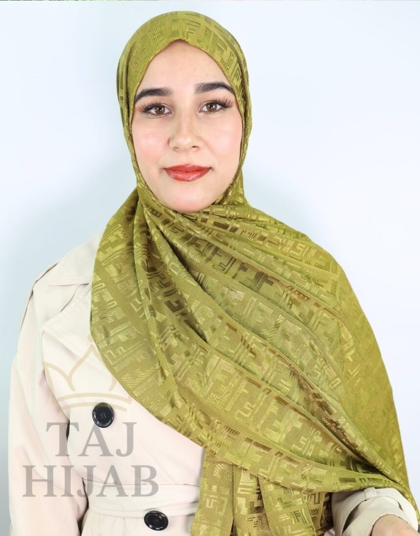 ⁦Châle Jacquard Premium Vert Olive⁩ - الصورة ⁦7⁩