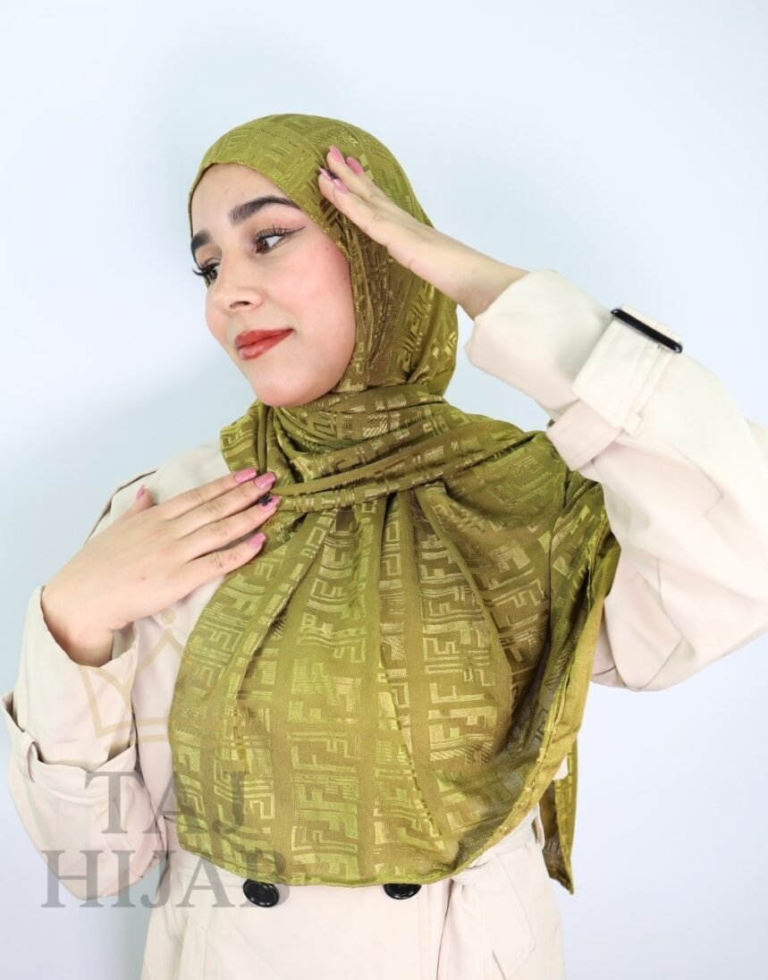 ⁦Châle Jacquard Premium Vert Olive⁩ - الصورة ⁦2⁩